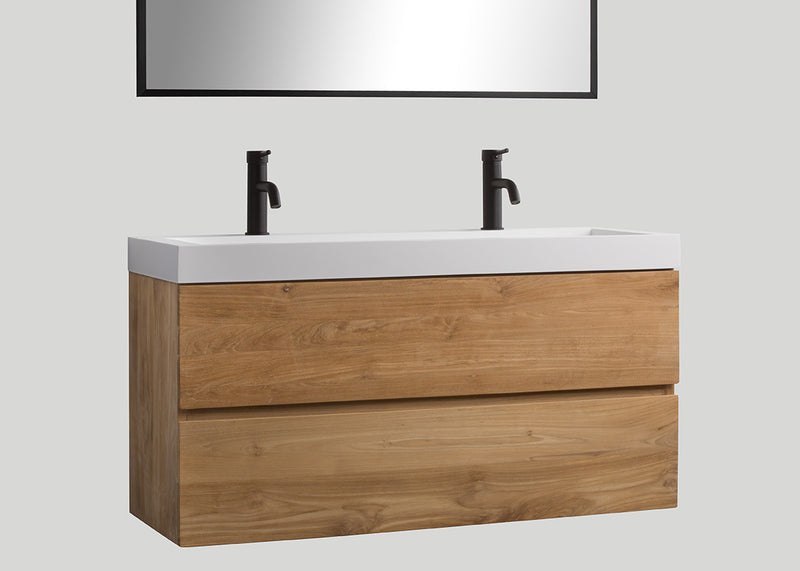 Blend polystone enkele wastafel Sage glans wit met kraangaten - 100 cm