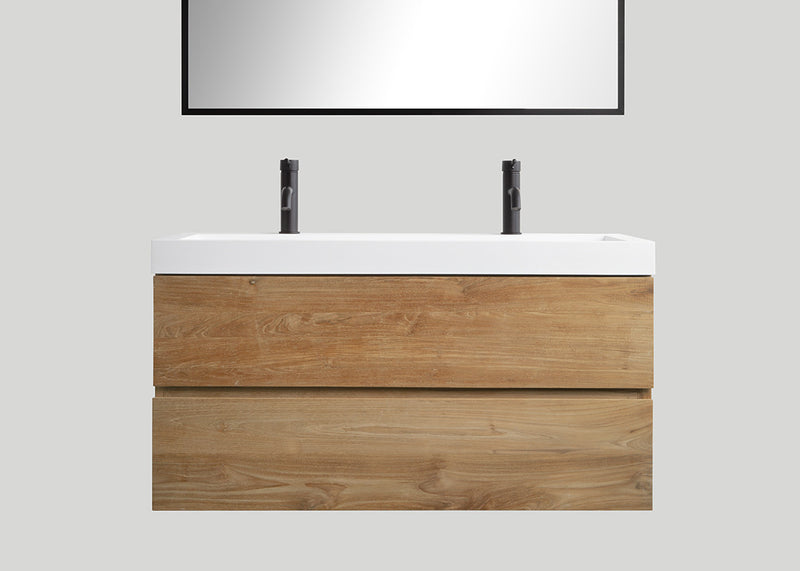 Blend polystone enkele wastafel Sage glans wit met kraangaten - 100 cm