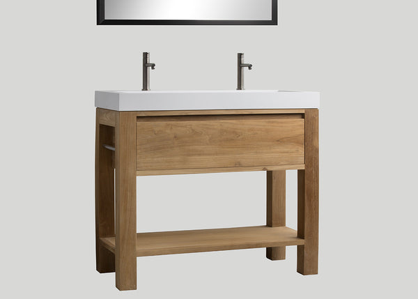 Blend polystone enkele wastafel Sage glans wit met kraangaten - 100 cm