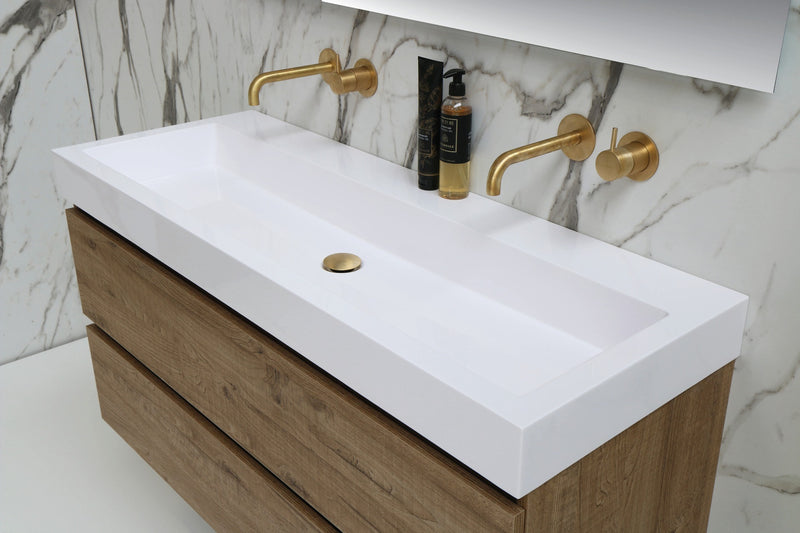 Blend polystone enkele wastafel Sage glans wit (2 kr.gt) - 120 cm