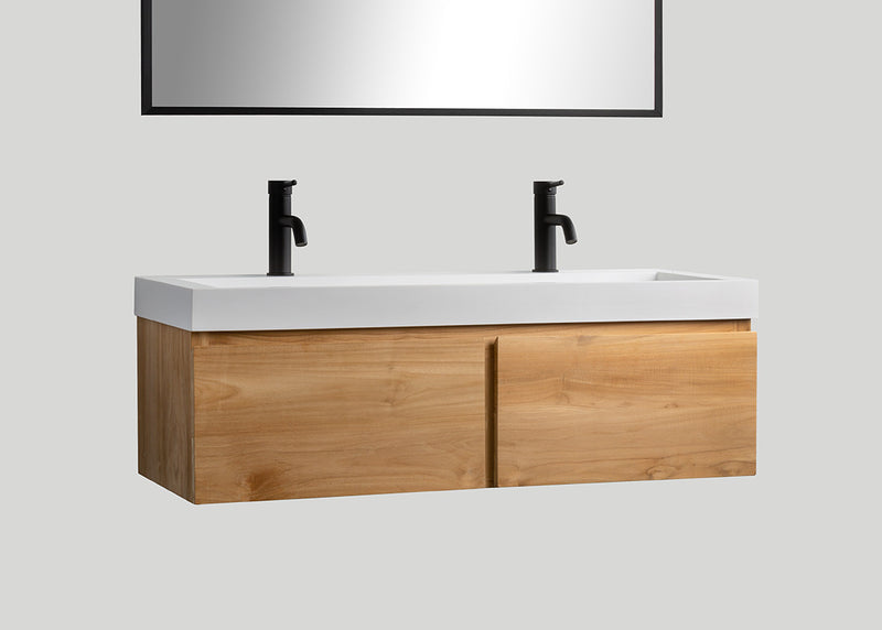 Blend polystone enkele wastafel Sage glans wit met kraangaten - 120 cm