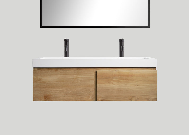 Blend polystone enkele wastafel Sage glans wit met kraangaten - 120 cm