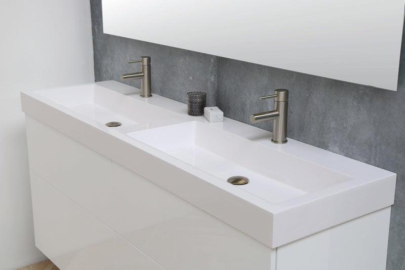 Blend polystone dubbele wastafel Sage glans wit (0 kr.gt) - 180 cm