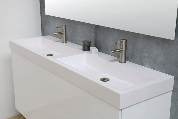 Blend polystone dubbele wastafel Sage glans wit (2 kr.gt) - 180 cm