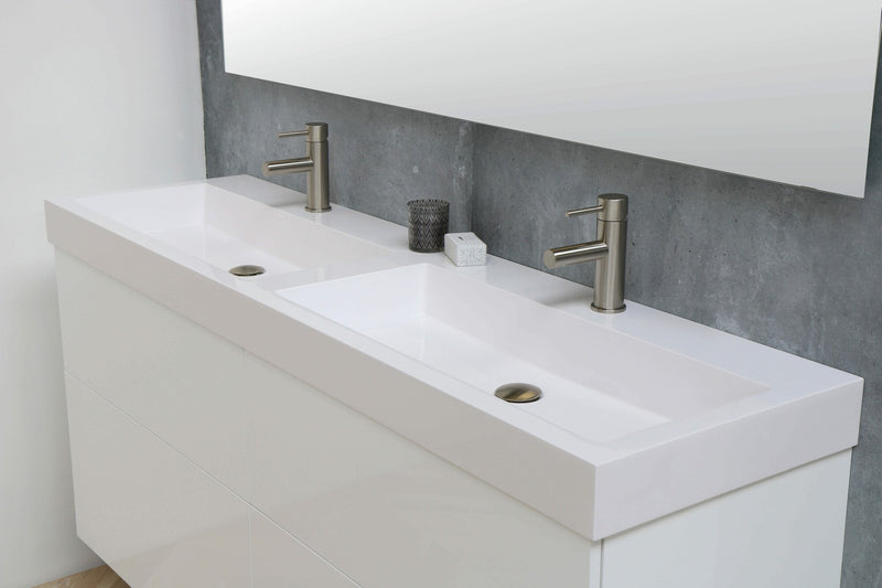 Mastello teak badmeubel Loft en polystone wastafel glans wit met kraangaten - 160 cm