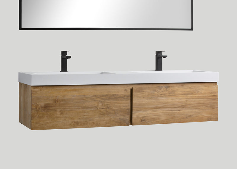 Blend polystone dubbele wastafel Sage glans wit met kraangaten - 180 cm