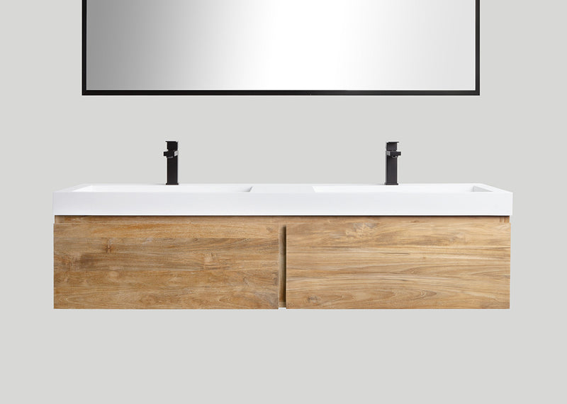 Blend polystone dubbele wastafel Sage glans wit zonder kraangaten - 140 cm