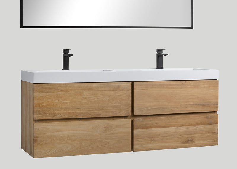 Blend polystone dubbele wastafel Sage glans wit met kraangaten - 160 cm