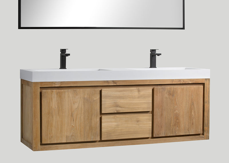 Blend polystone dubbele wastafel Sage glans wit zonder kraangaten - 180 cm