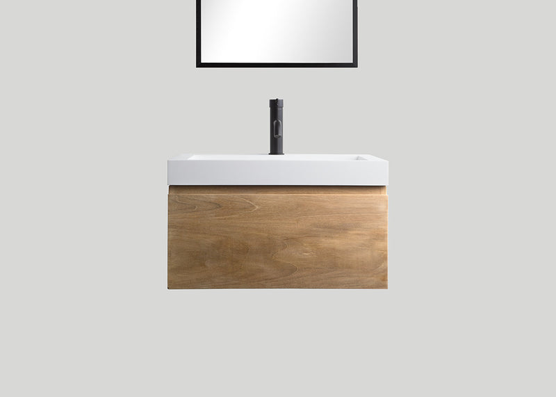 Blend polystone enkele wastafel Sage glans wit met kraangat - 100 cm