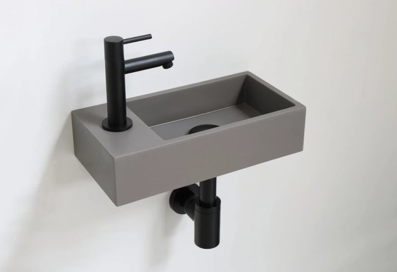 Blend quartz toiletfontein Rebel links mat beton grijs met kraangat - 36 cm