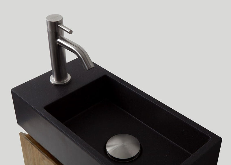 Mastello stalen frame en quartz toiletfontein links mat zwart zonder kraangat - 36 cm