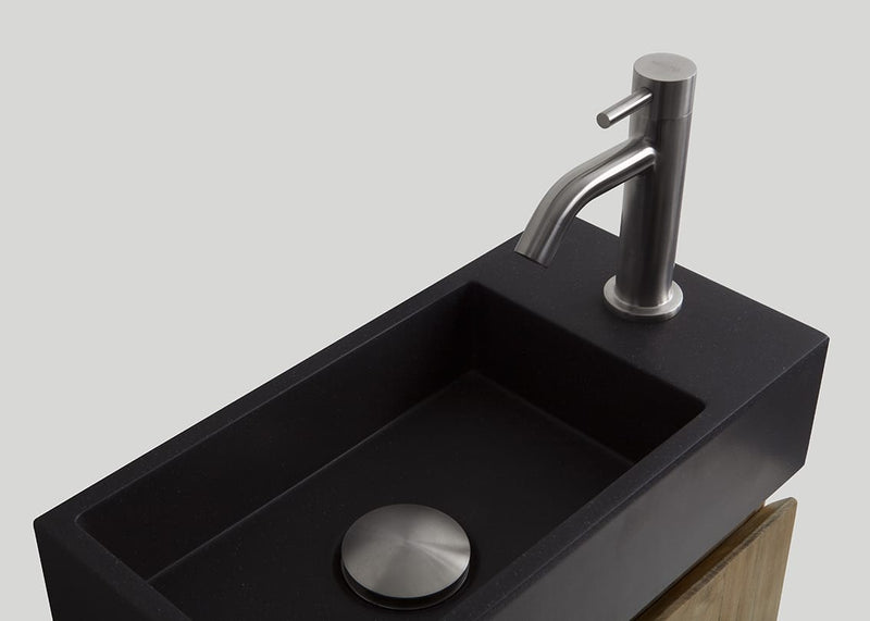 Mastello teak toiletmeubel Bali rechts en quartz toiletfontein mat zwart met kraangat - 36 cm