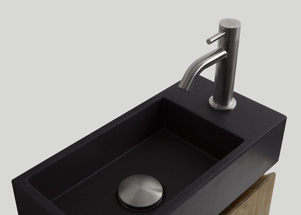 Mastello teak toiletmeubel Gili en quartz toiletfontein rechts mat zwart met kraangat - 36 cm