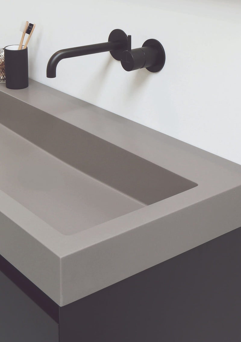 Mastello teak badmeubel Mallorca en quartz wastafel mat beton grijs met kraangaten - 100 cm