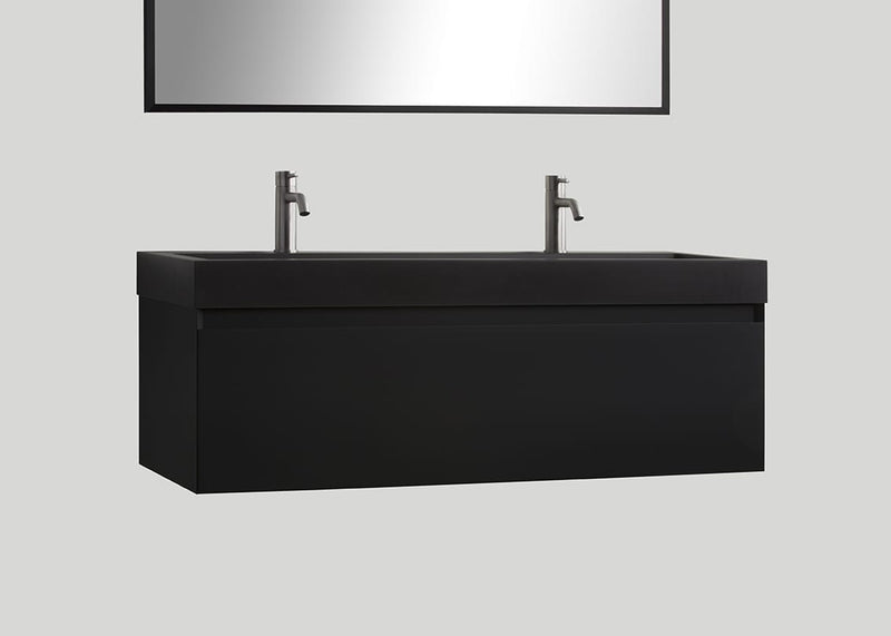 Blend quartz enkele wastafel Raw mat zwart met kraangaten - 120 cm