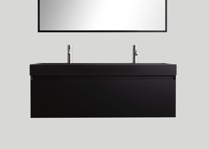 Blend quartz enkele wastafel Raw mat zwart met kraangaten - 120 cm