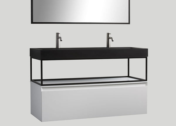 Quartz enkele wastafel Raw mat zwart (0 kr.gt) - 120 cm