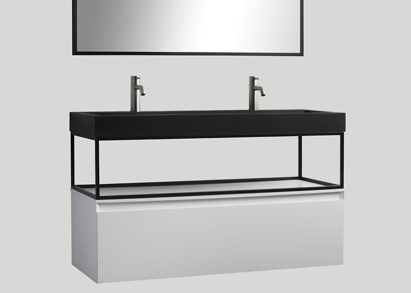 Quartz enkele wastafel Raw mat zwart (0 kr.gt) - 120 cm