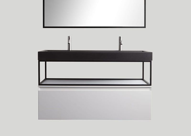 Blend quartz enkele wastafel Raw mat zwart zonder kraangaten - 120 cm