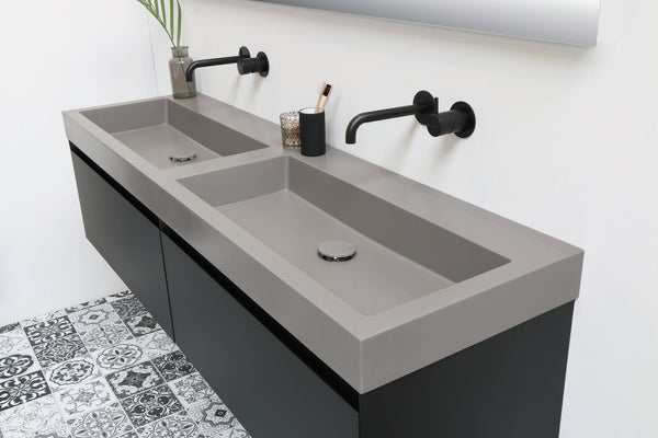 Blend quartz dubbele wastafel Raw mat beton grijs (0 kr.gt) - 140 cm