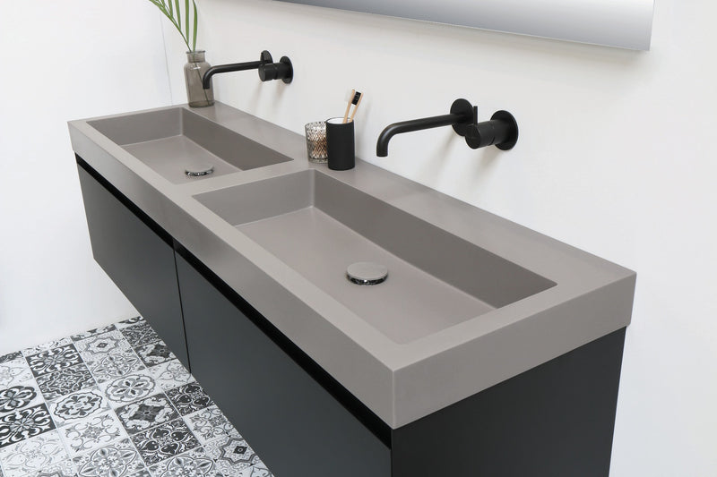 Blend quartz dubbele wastafel Raw mat beton grijs (0 kr.gt) - 140 cm