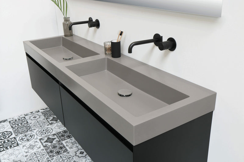 Mastello teak badmeubel Mallorca en quartz wastafel mat beton grijs zonder kraangaten - 140 cm