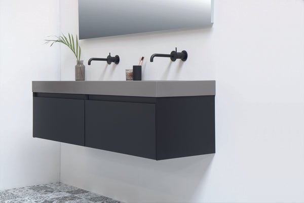 Quartz dubbele wastafel Raw mat beton grijs (0 kr.gt) - 140 cm