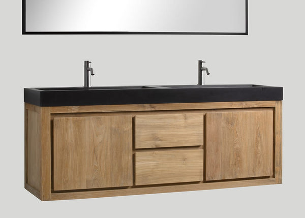 Quartz dubbele wastafel Raw mat zwart (0 kr.gt) - 180 cm