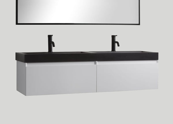 Quartz dubbele wastafel Raw mat zwart (2 kr.gt) - 160 cm