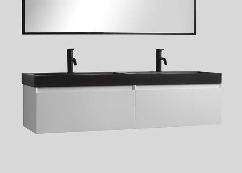 Quartz dubbele wastafel Raw mat zwart (2 kr.gt) - 160 cm