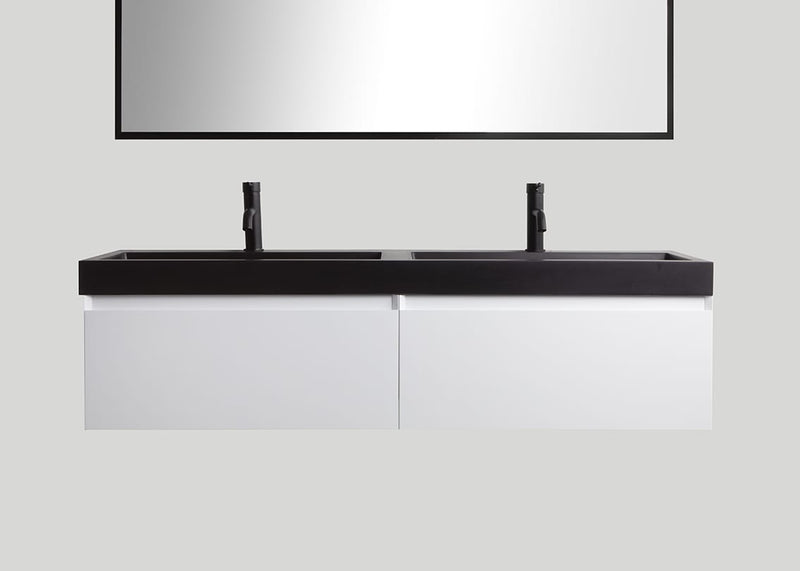 Blend quartz dubbele wastafel Raw mat zwart zonder kraangaten - 160 cm