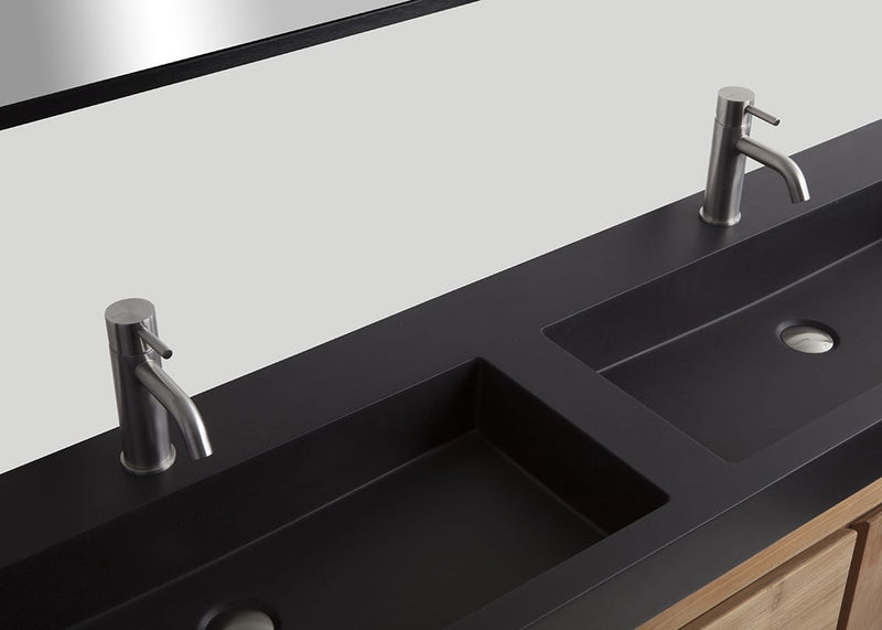 Mastello teak badmeubel Loft met frame en quartz wastafel mat zwart met kraangaten - 160 cm