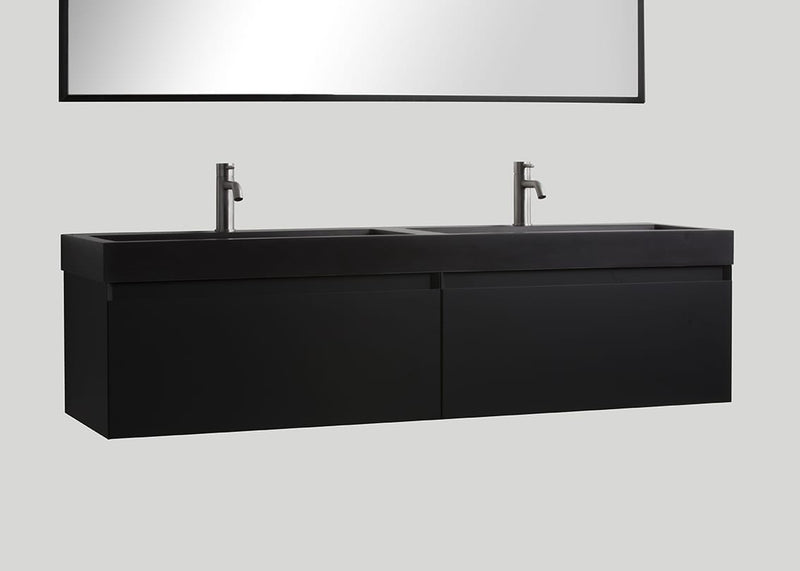 Blend quartz dubbele wastafel Raw mat zwart zonder kraangaten - 180 cm