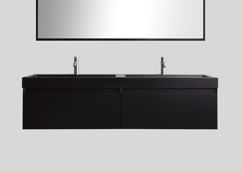 Blend quartz dubbele wastafel Raw mat zwart met kraangaten - 180 cm
