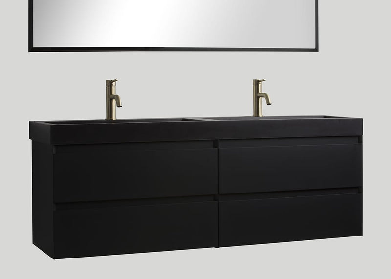 Blend quartz dubbele wastafel Raw mat zwart zonder kraangaten - 140 cm