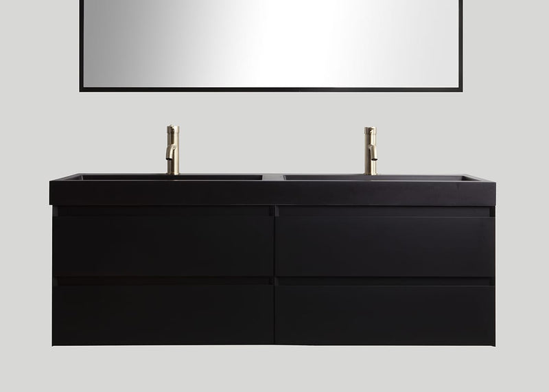 Blend quartz dubbele wastafel Raw mat zwart met kraangaten - 140 cm