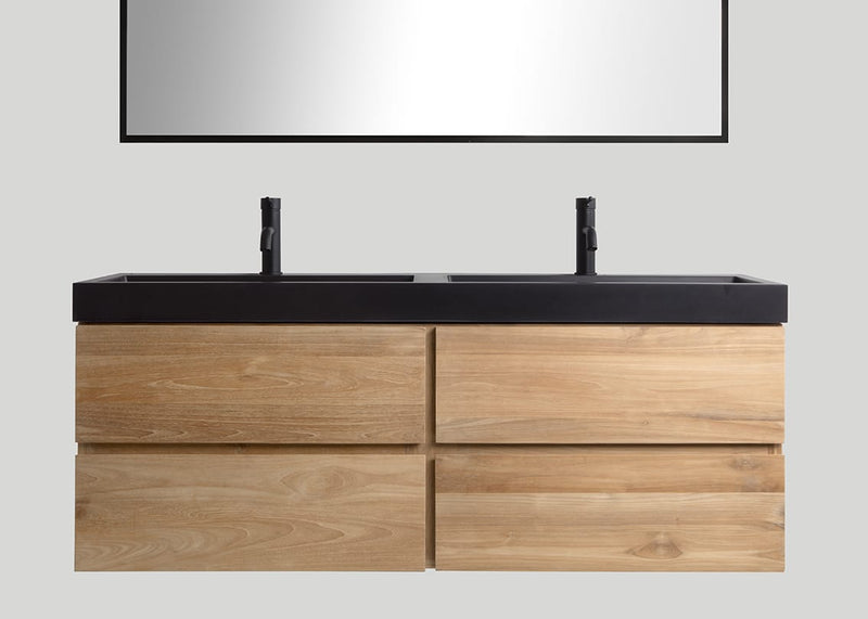 Blend quartz dubbele wastafel Raw mat zwart met kraangaten - 160 cm