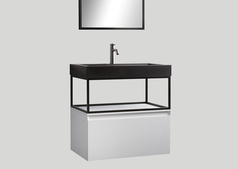 Blend quartz enkele wastafel Raw mat zwart met kraangat - 60 cm