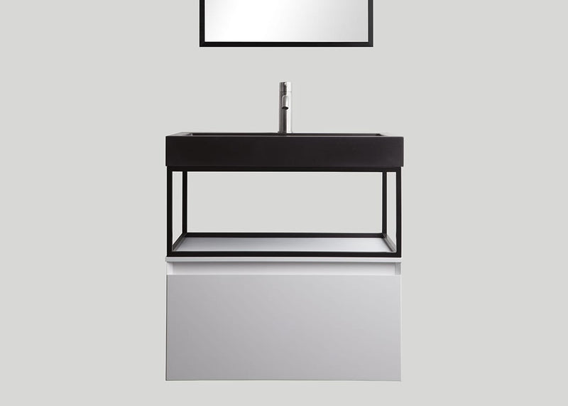 Blend quartz enkele wastafel Raw mat zwart zonder kraangat - 60 cm