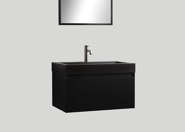 Quartz enkele wastafel Raw mat zwart (0 kr.gt) - 70 cm