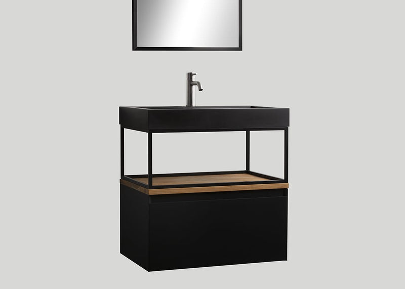 Blend quartz enkele wastafel Raw mat zwart met kraangat - 90 cm