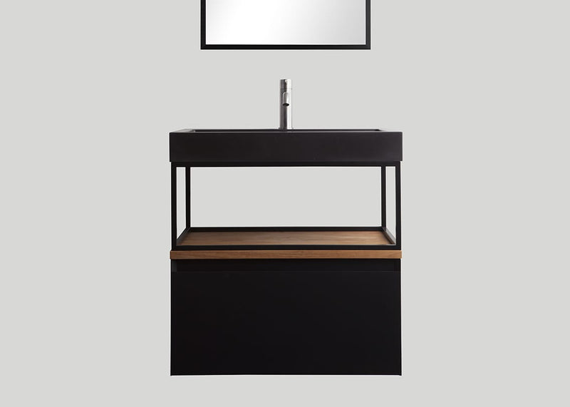 Blend quartz enkele wastafel Raw mat zwart zonder kraangat - 90 cm