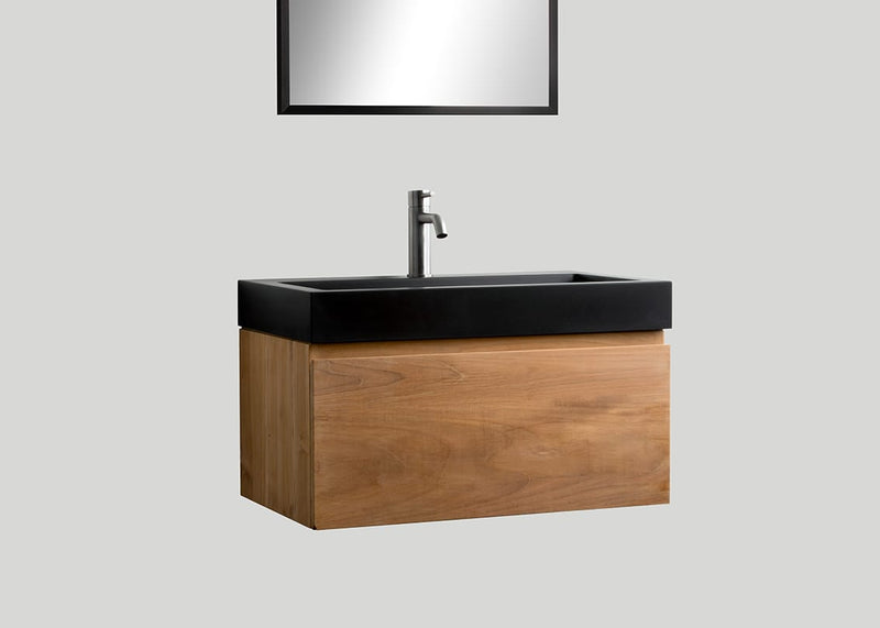 Blend quartz enkele wastafel Raw mat zwart zonder kraangat - 100 cm