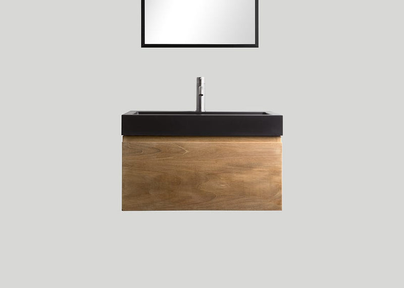 Blend quartz enkele wastafel Raw mat zwart zonder kraangat - 60 cm