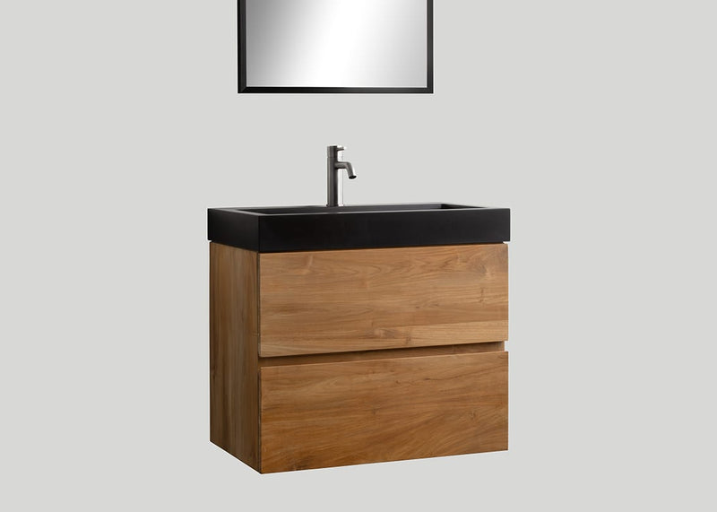 Blend quartz enkele wastafel Raw mat zwart zonder kraangat - 90 cm