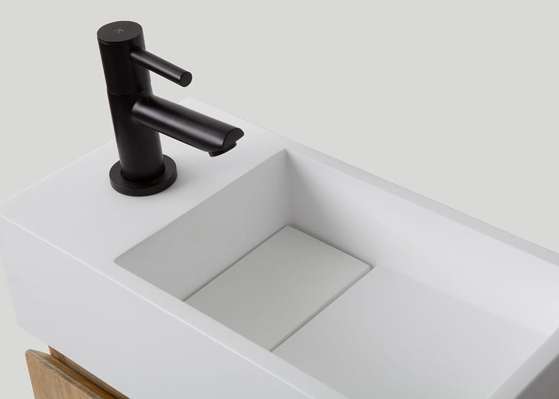 Mastello teak toiletmeubel Bali links en solid surface toiletfontein mat wit - 36 cm