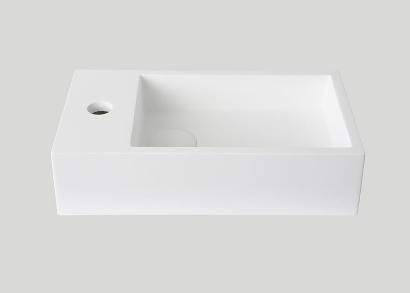 Mastello teak toiletmeubel Bali links en solid surface toiletfontein mat wit met kraangat - 40 cm