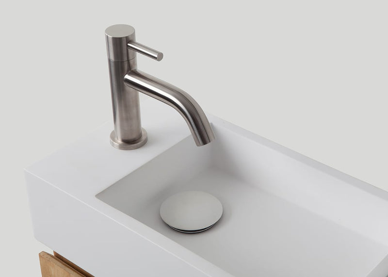 Mastello teak toiletmeubel Bali links en solid surface toiletfontein mat wit - 40 cm