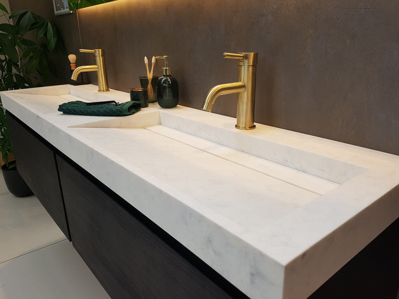 Mastello solid surface dubbele wastafel Cascate mat marmer zonder kraangaten - 140 cm